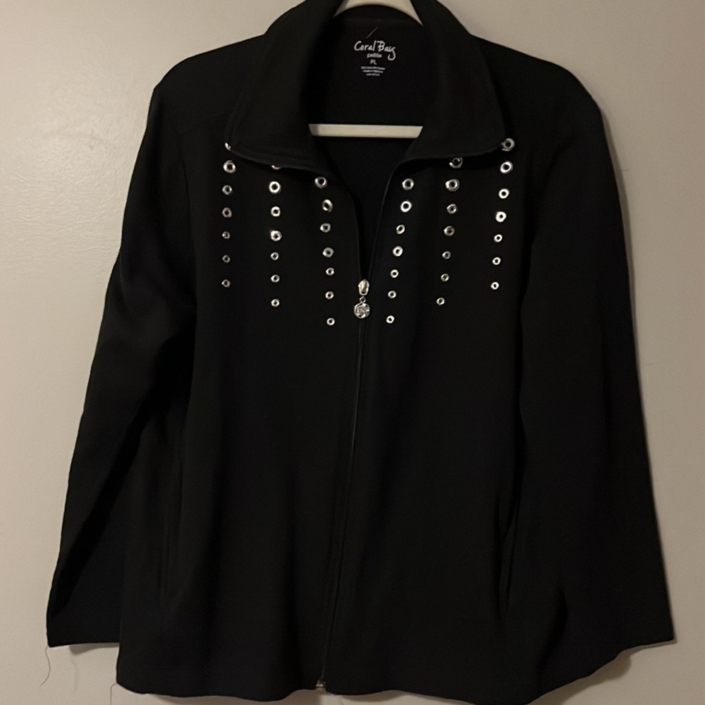 New Coral Bay Jacket Sweatshirt Front Zip Beach Grommet Black Large LP Stretch